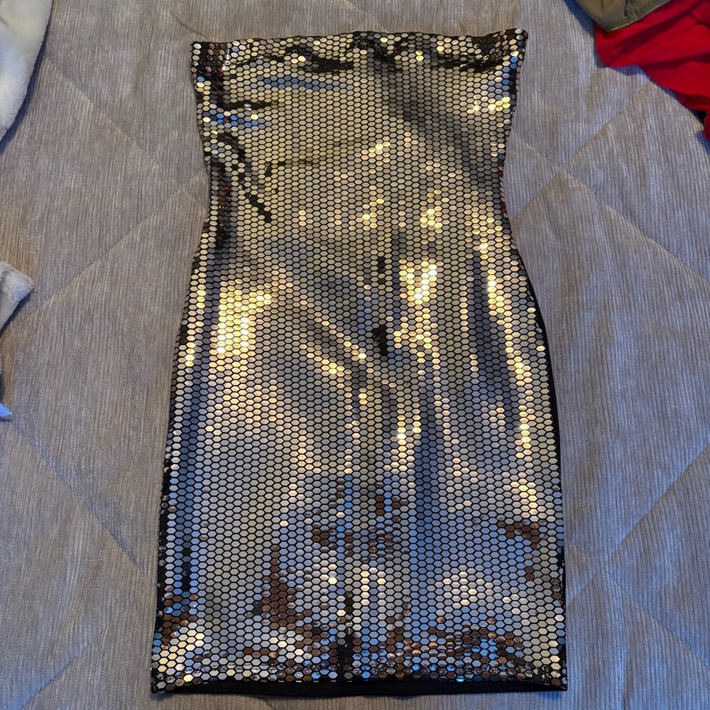 Seductions Strapless Gold Dress